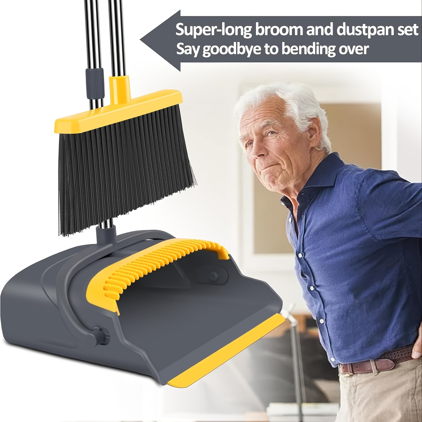   local broom and dustpan set for home broom and dustpan set broom dustpan set broom and dustpan combo for office indoor outdoor sweeping stand up broom and dustpan gray yellow Product details 0