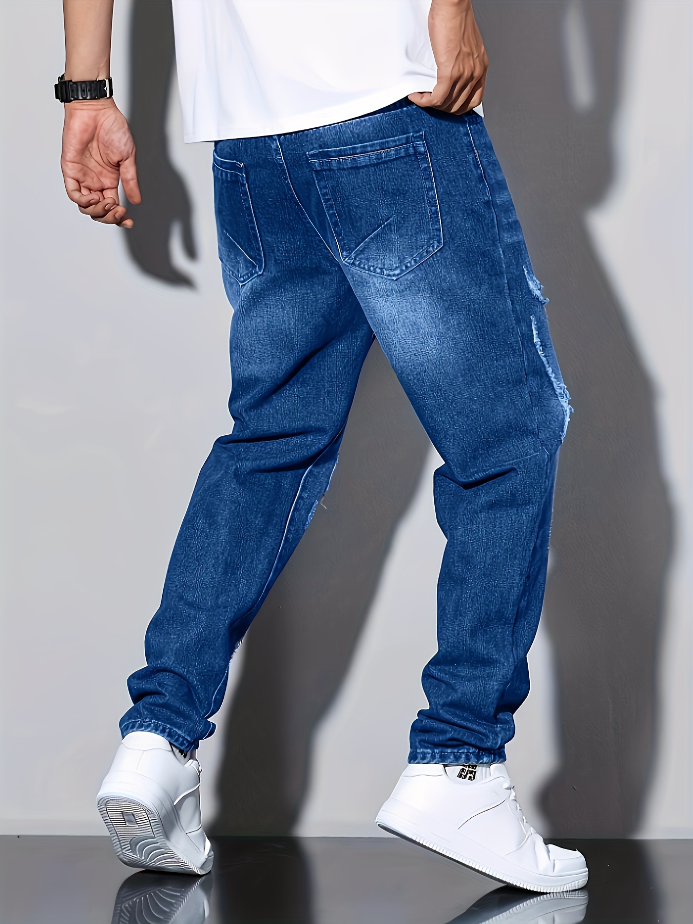T*U様 ダメージ加工ブルーデニムパンツ メンズジーンズ、ダメージ加工 デニムパンツ - men's clothing - Temu