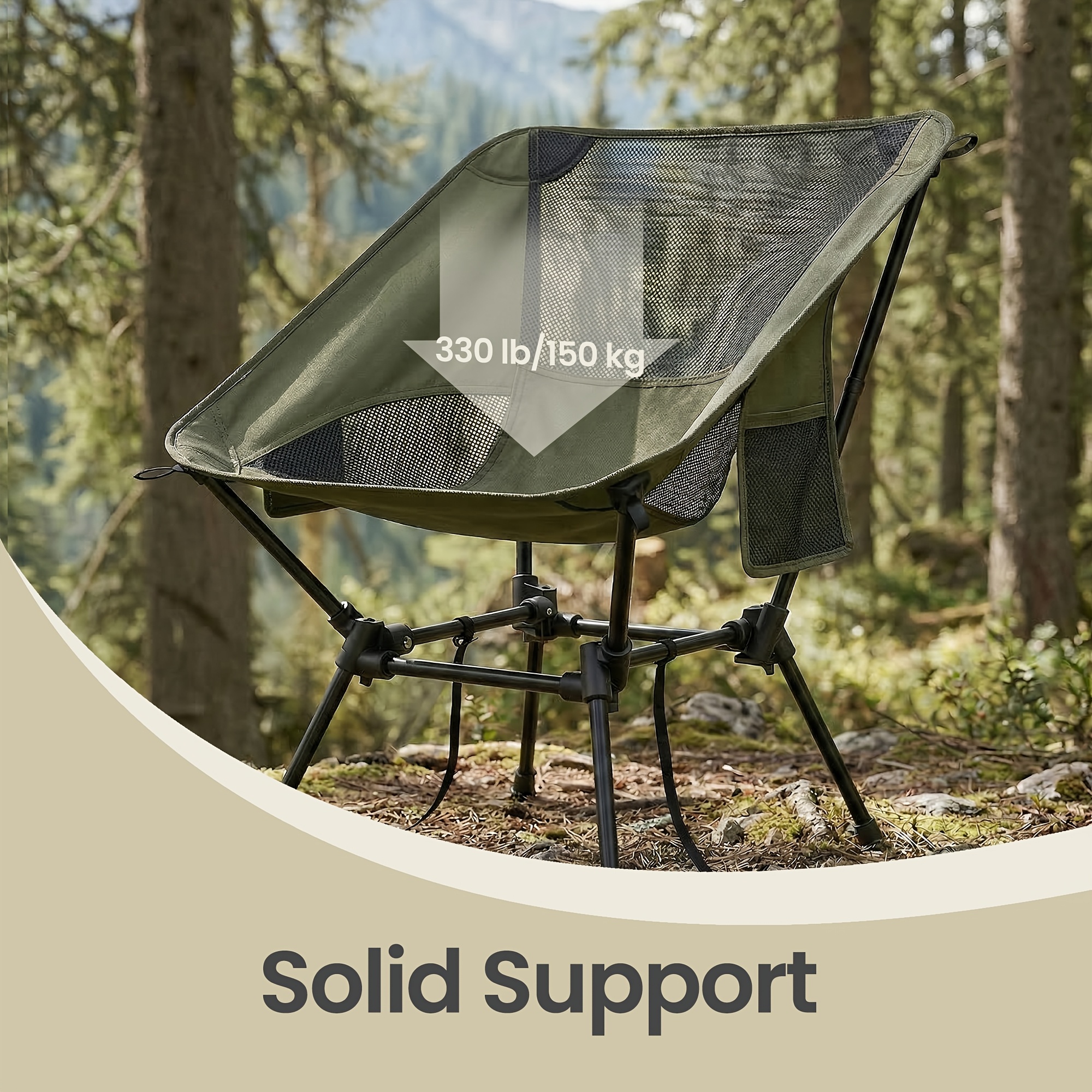   beach chair featuring adjustable height a durable   that supports up to 330   two storage pockets and a lightweight foldable design ideal for camping and travel Product details 5