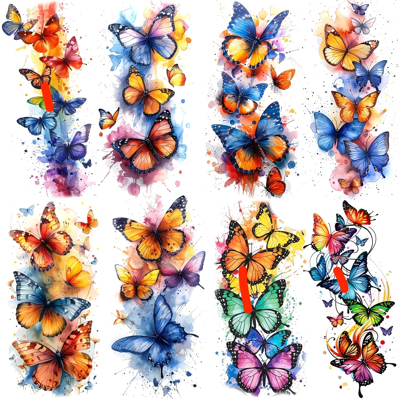 TEMU 8pcs Colorful Ink Series Arm Temporary Tattoos, Suitable For Adults Of Genders, Large Half-sleeve Body Art Temporary Tattoo Stickers, Waterproof