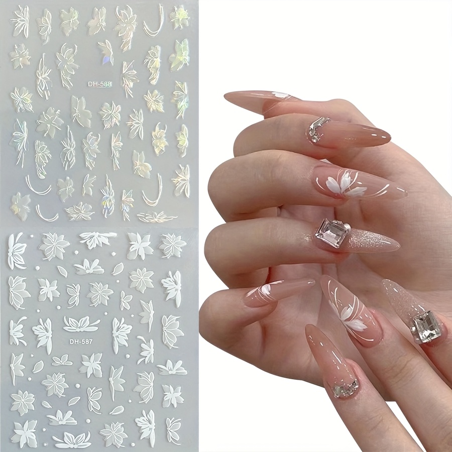 2 Sheets Of Waterproof And Oil-proof Pet Nail Stickers And Decals, Elegant Magnolia 3d Nail Stickers, Self-adhesive Petal Nail Stickers, Suitable For Wedding Nail Decoration Stickers