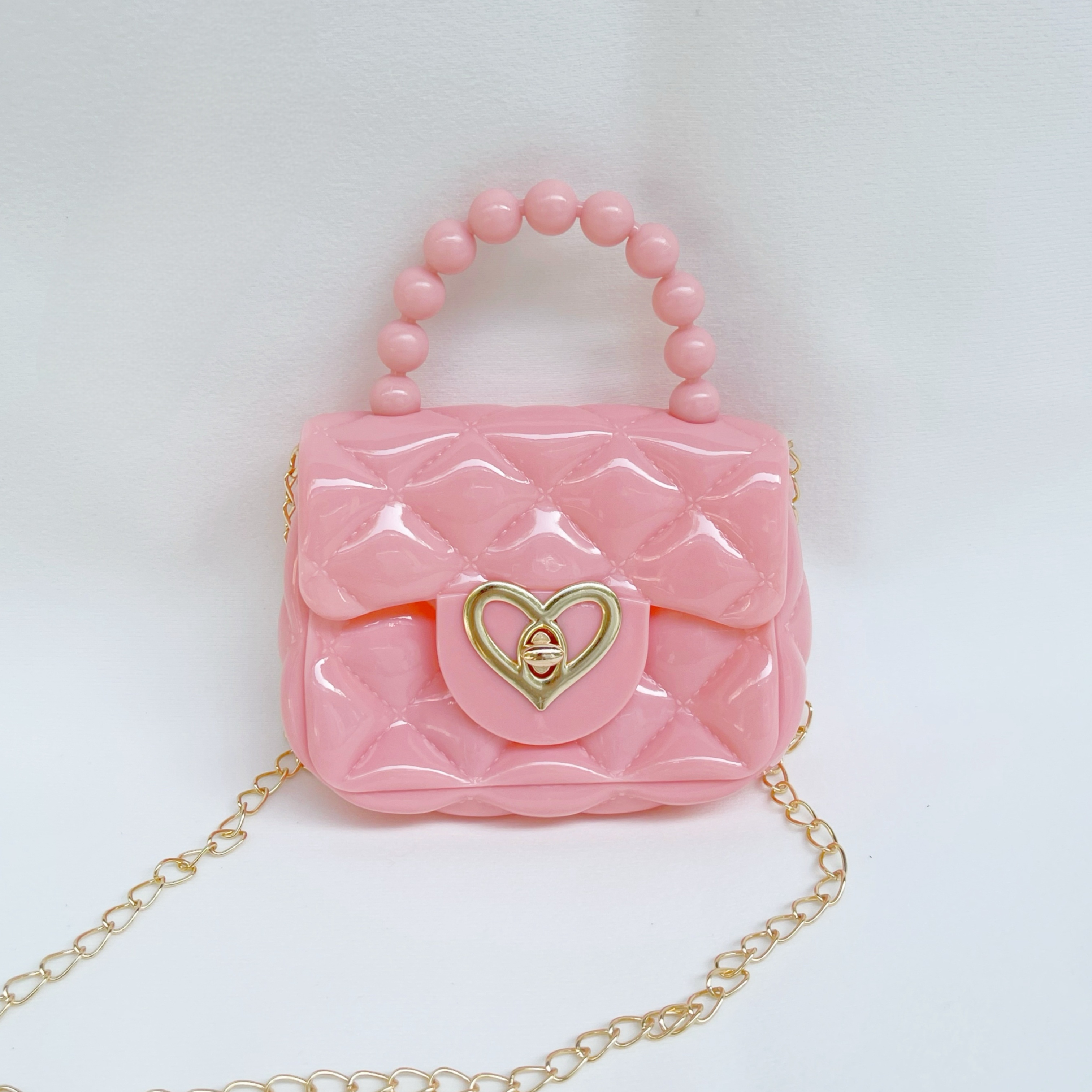 Image of Candy Color Jelly Bag Shoulder Crossbody Mini Chain Bag Pearl Peach Heart Cute Handbag, Valentine's Day Christmas Thanksgiving Mother's Day Holiday Birthday Gift