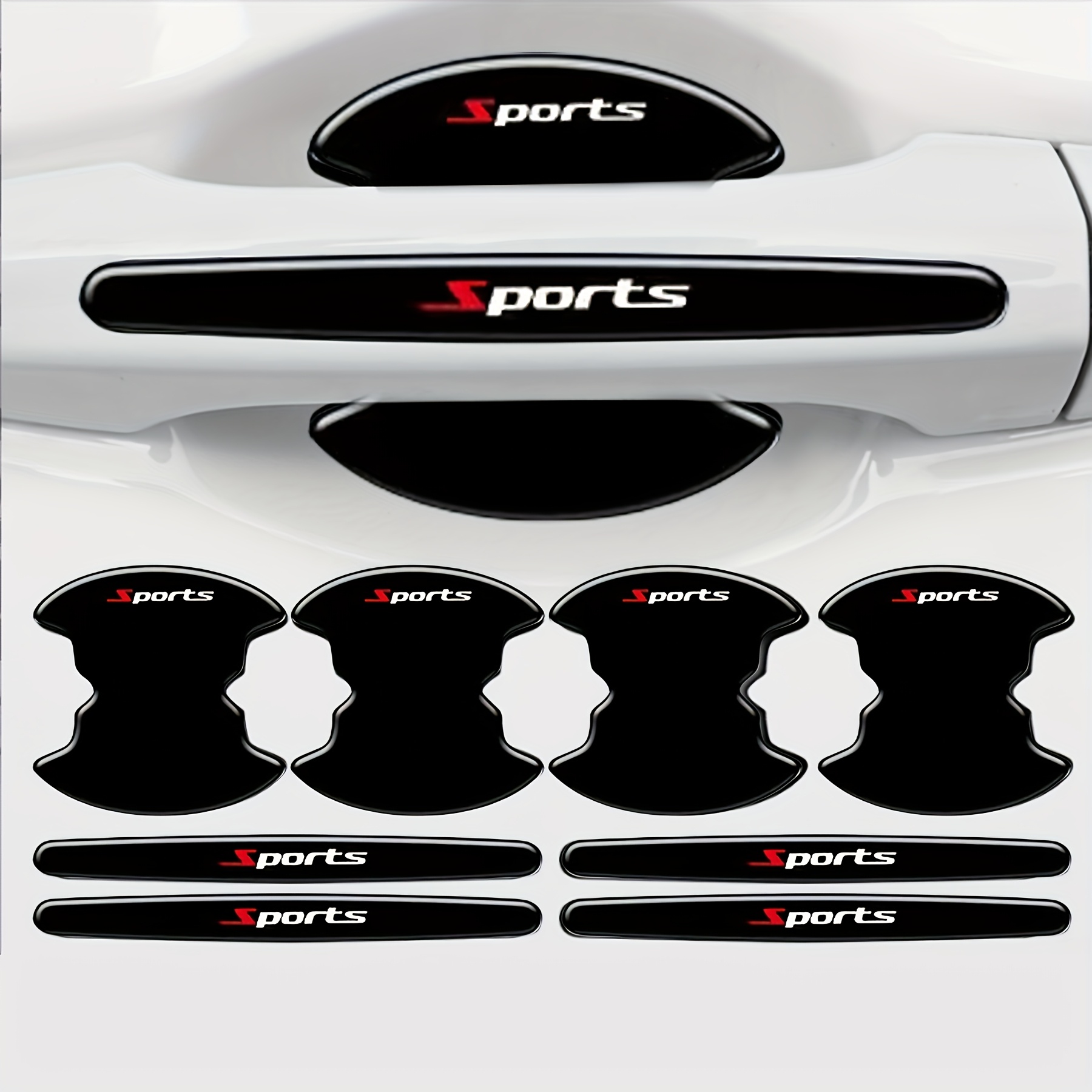 Image of 8pcs Universal Door Cup Protective Sticker, Door Handle Sticker, Anti-collision Strip, Anti-scratch, Anti-touch Soft Gel Black Paint Surface Protective Film, Accessory Decoration, Car Decal