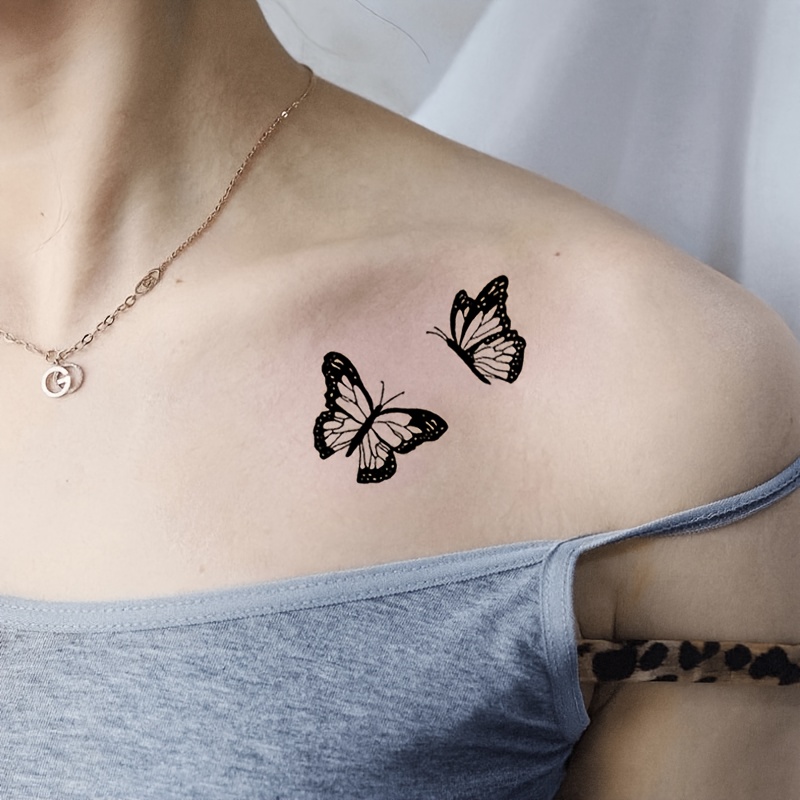 Black and White Butterfly Temporary Tattoos, Artistic Design
