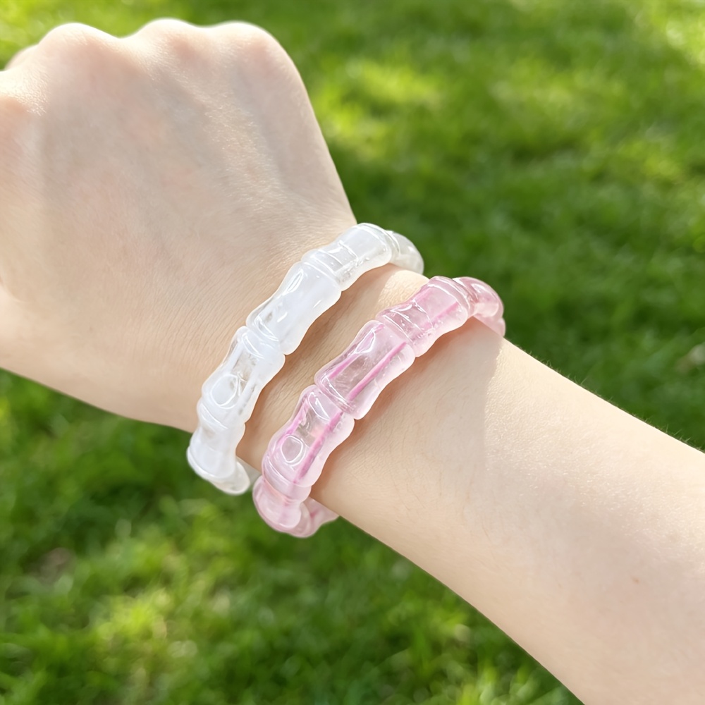 Pink Quartz and White Crystal Bamboo Knot Bracelet