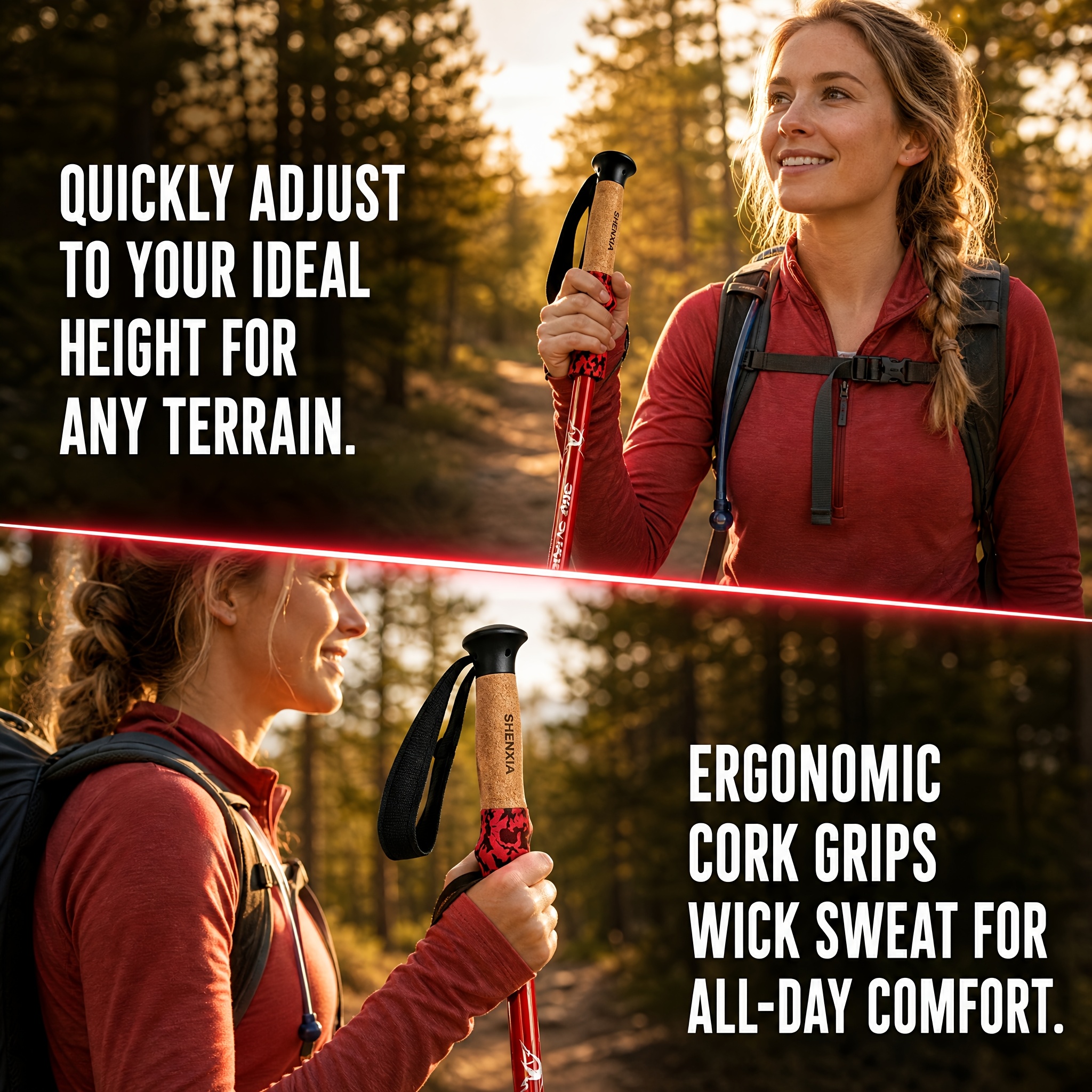 Aluminum Alloy Three-Section Internal Locking Trekking Pole with Cork Grip