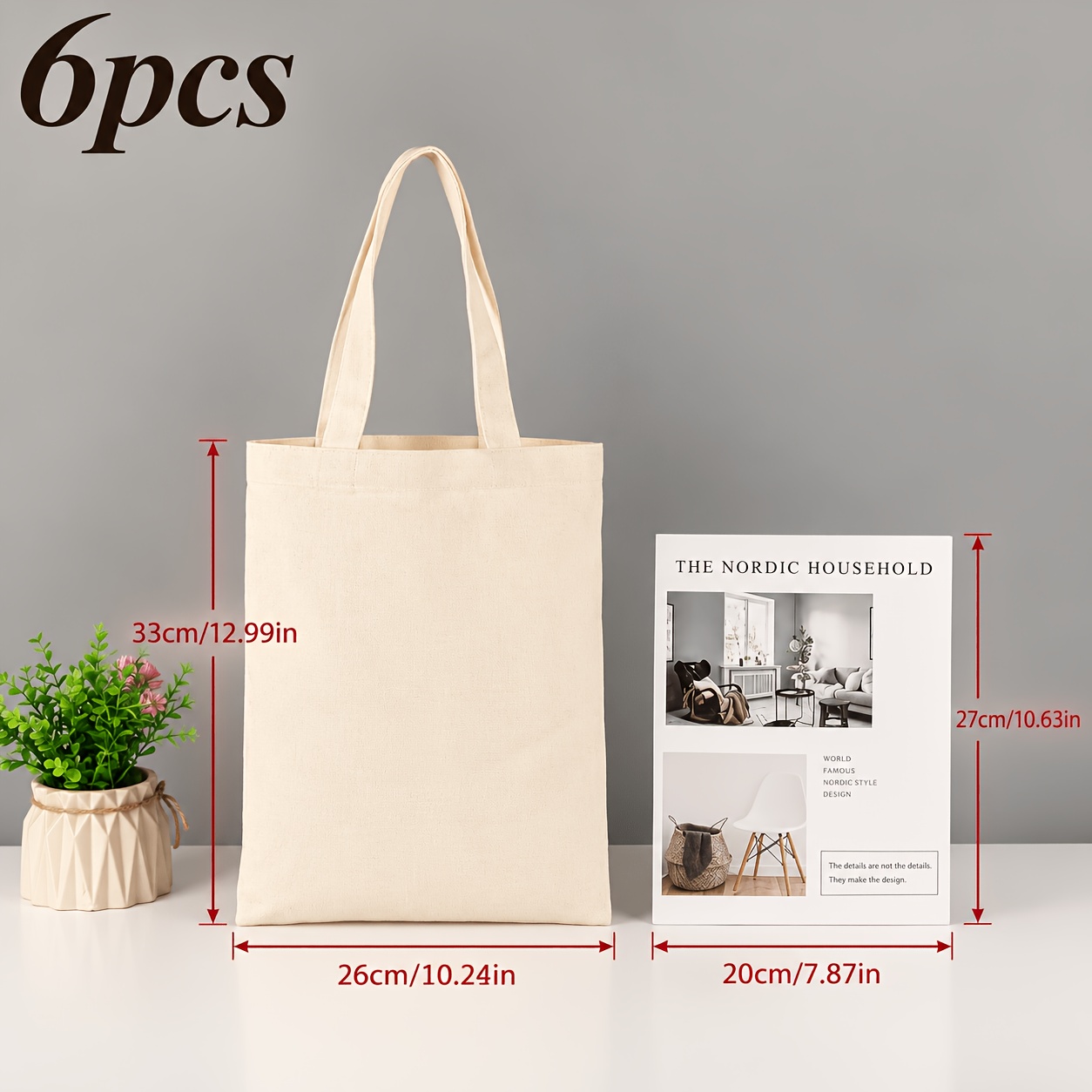 TEMU 6pcs Sac de de couleur naturelle vierge à à avec peinture, couture, autocollants, sac en toile , sac de rangement pour -, sac à main de