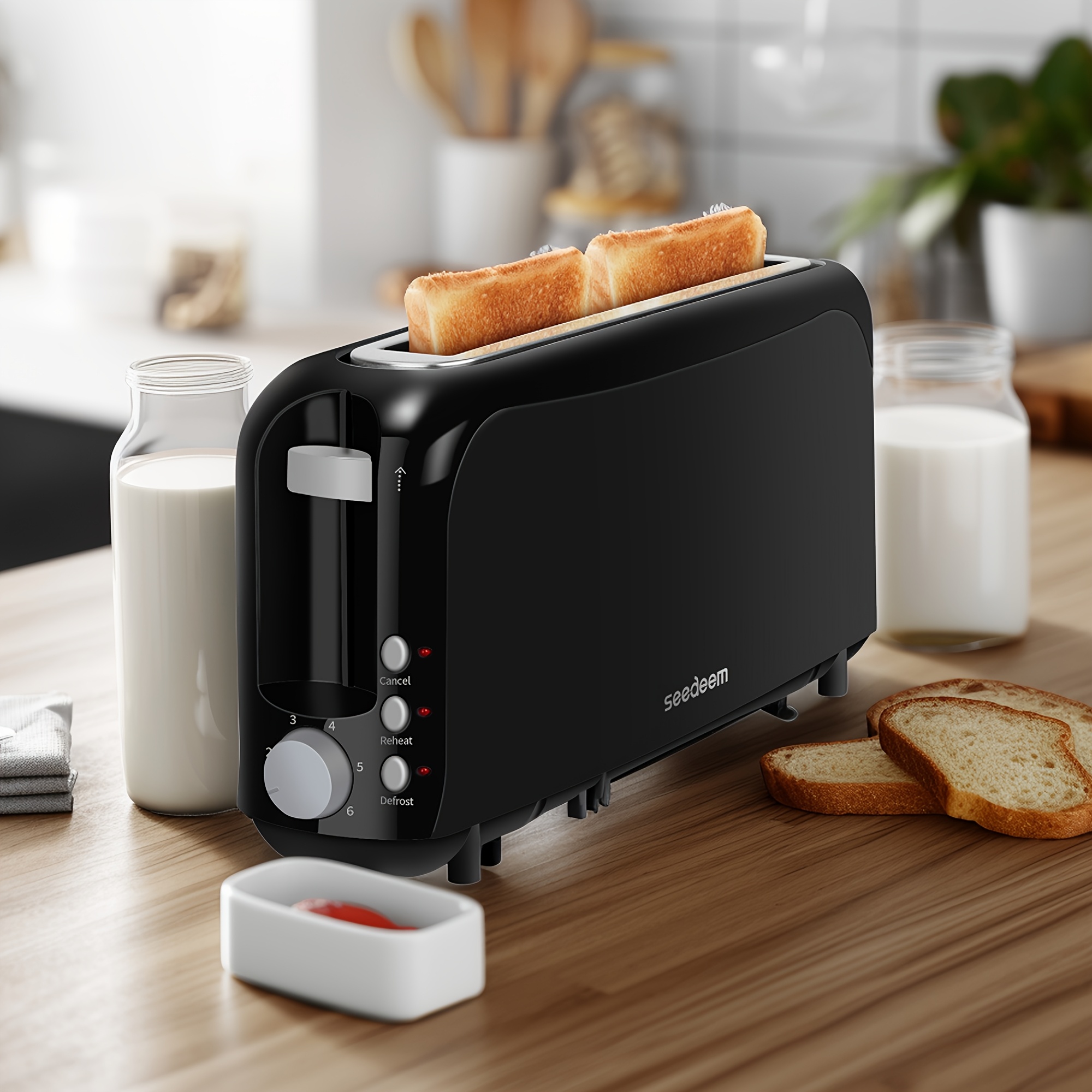 1.45-inch Wide Slot, 2 Slice Slim Toaster, 6 Setting Shade Control with Cancel & Reheat & Defrost, Removable Crumb Tray, 750 Watt,, Pink, Red, White, Blue, Black, Yellow, 6 Colors to Choose From