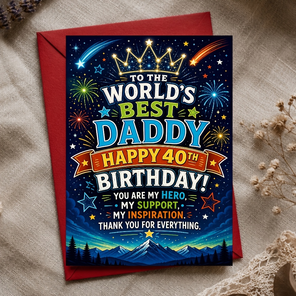 TEMU 1pc Greeting Card And 1pc Envelope. 2d 's Best Dad 40th Birthday Card, Vibrant Starry Night , Gift For Father, 40th Birthday, Birthday Present,