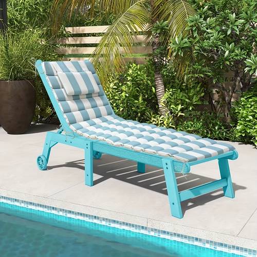 1pc folding chaise lounge cushion 72 x 21 light blue white striped outdoor pool lounge chair with headrest 6 straps durable polyester fabric for poolside relaxation poolside striped lounge chair polyester fabric