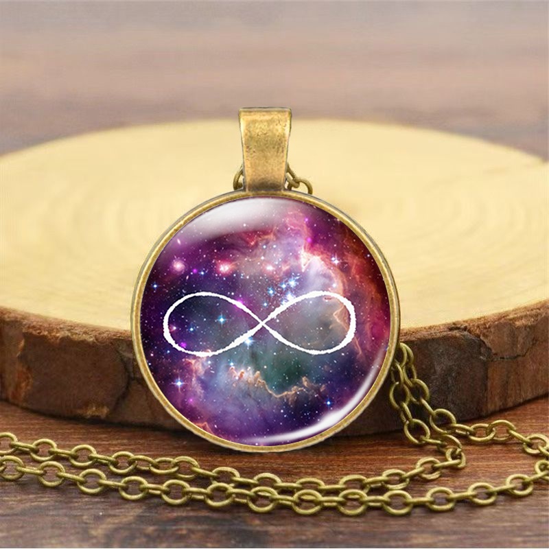 Brown Metal Cosmic Background Glass Inlay Necklace, Artistic