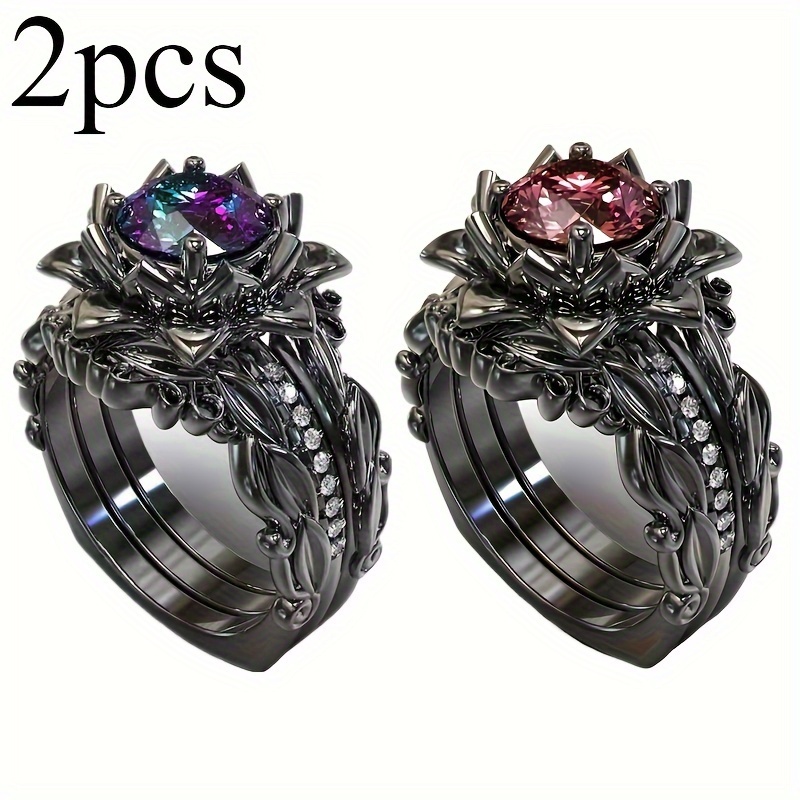 

2pcs Zirconia, 3- Set, & , Non-plated For Women, Engagement, , Personalized