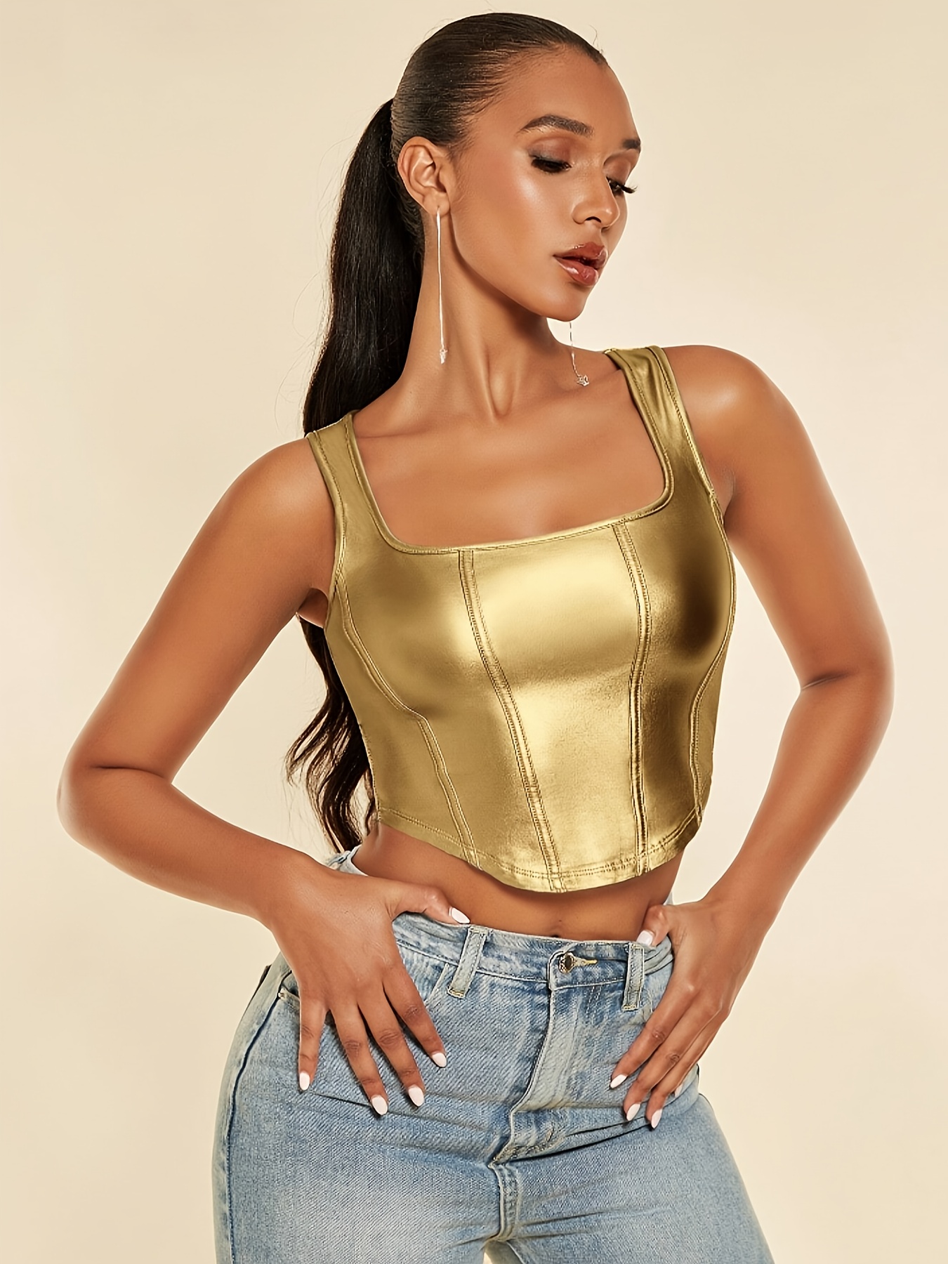 womens elegant neck tank top sleeveless crop Temu Mauritius