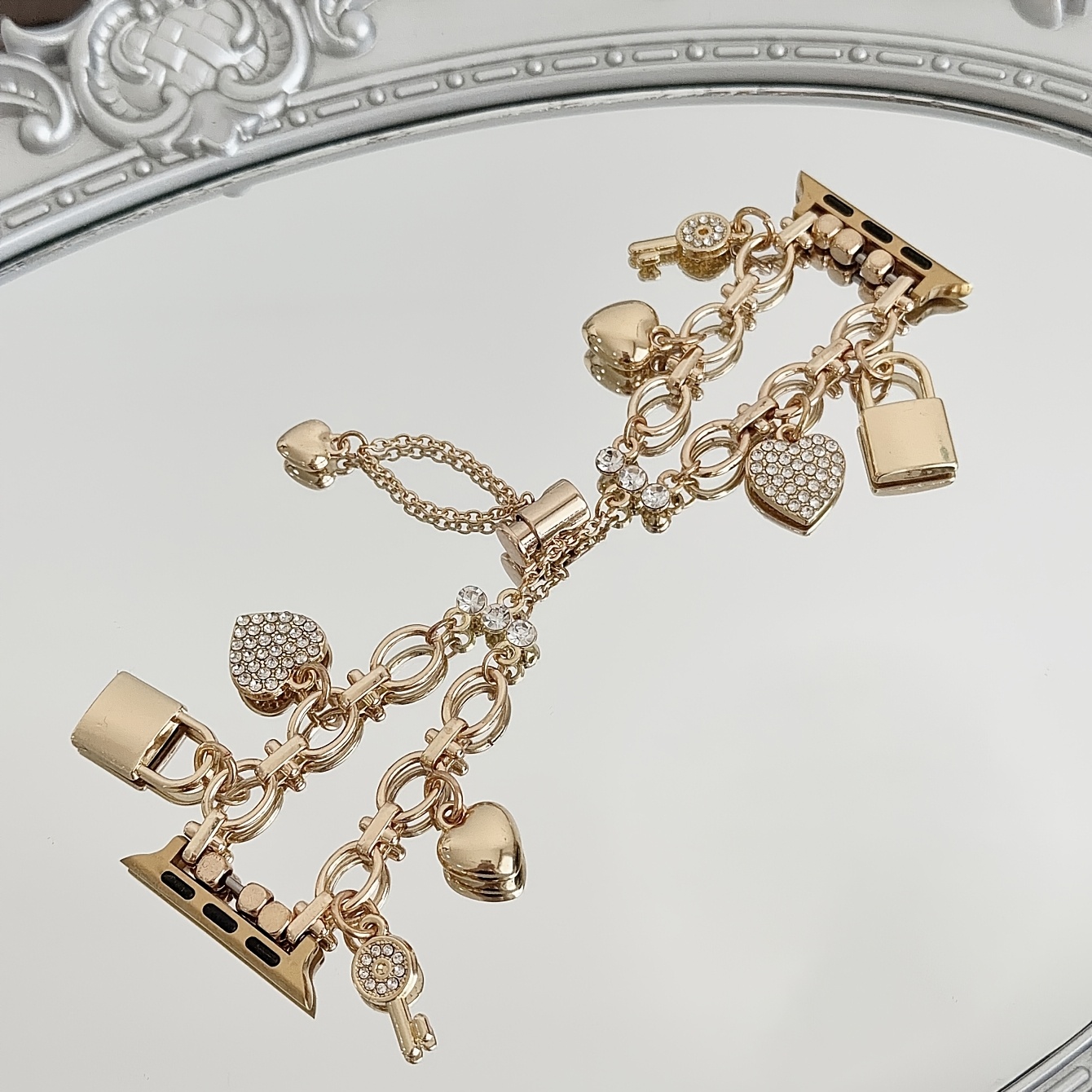TEMU 1pc Fashion Metal Double Chain Lock Bracelet, Suitable For Watch Straps, Compatible With Watch 38/40/41/42/44/45/46/49mm, Suitable For Watch
