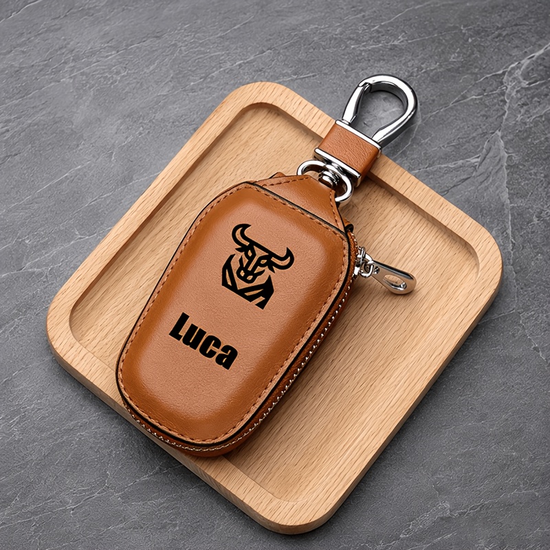 TEMU 1pc Custom Pu Leather Car Key Protector - Customizable With Self- Name, Personalized Engraved Animal Totem Pu Leather Car Key Cover,