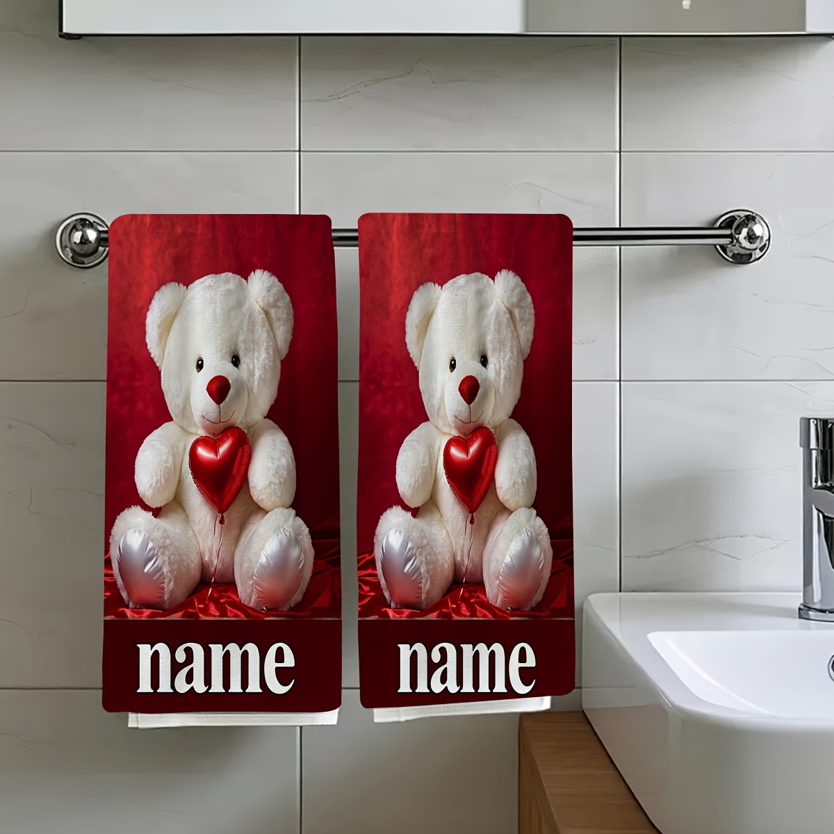 E-shop 2 Stück, weißer Teddybär mit rotem Herz, für Valentinstag, Jubiläum, Party, Geschenk, Event-Geschenk. Super saugfähiges, schnell trocknendes,