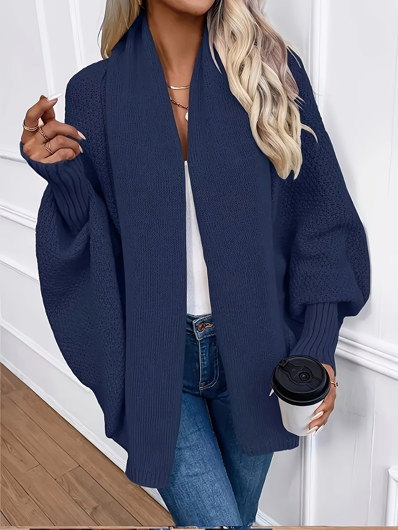 plus size womens elegant navy blue oversized cardigan Temu South