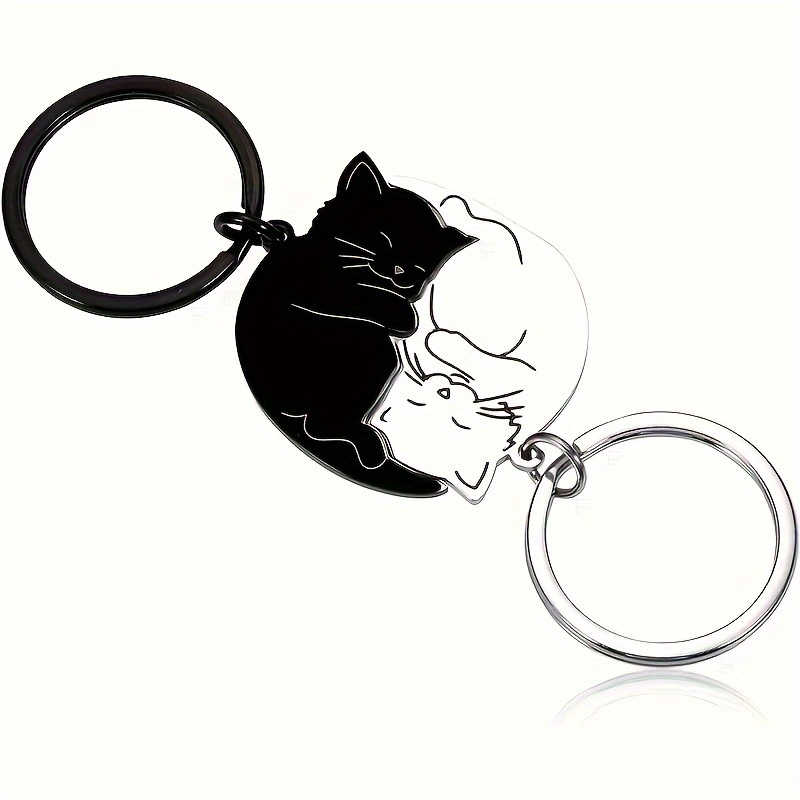 

Cat Couple Keychain Set - Made Of Stainless Steel, Perfect For Valentine's Day And Birthday Gifts