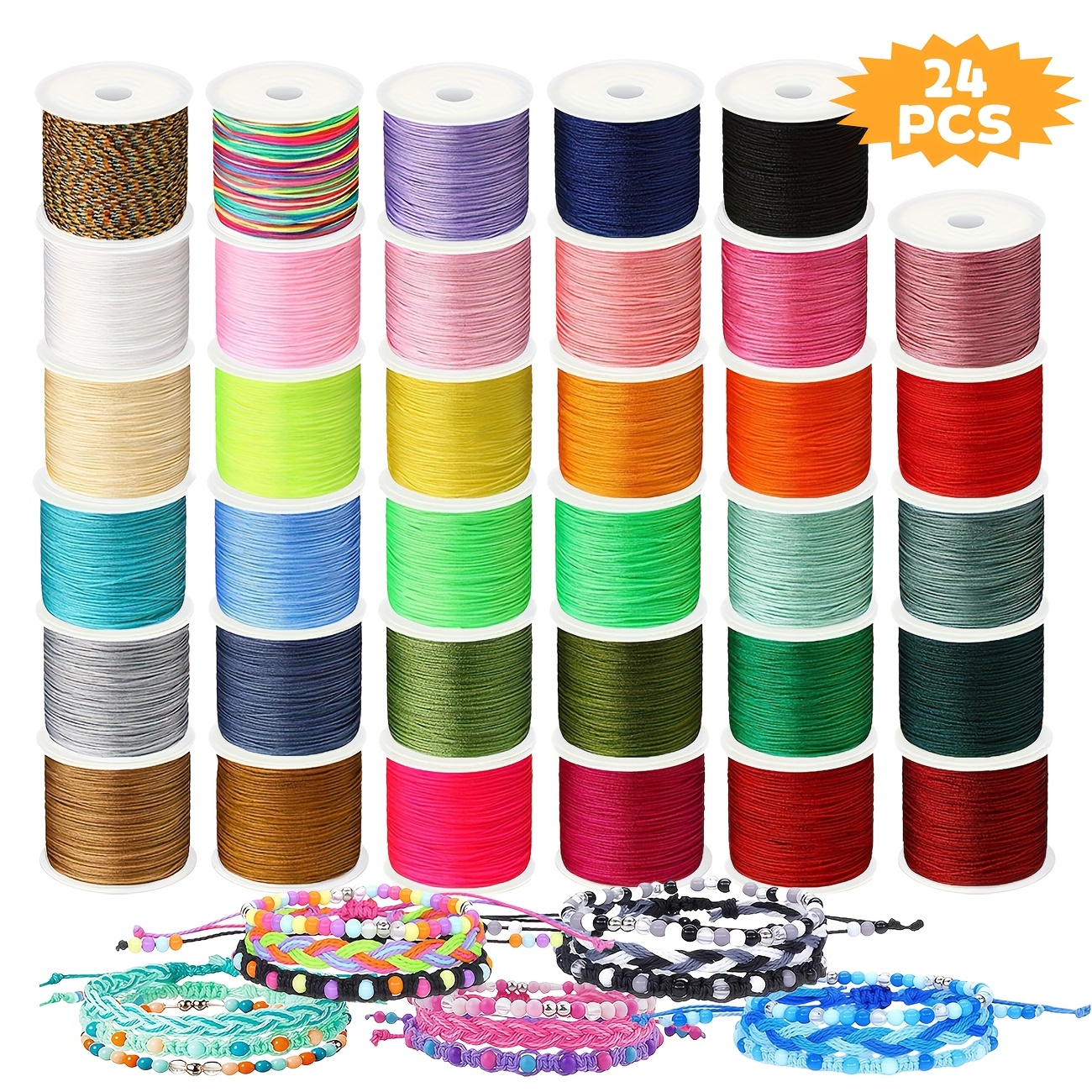 E-shop 18/24 Rollen farbiger Perlenfaden/Webfaden, 10 Meter pro Rolle, 0,8 mm zufälliger Farbfaden, geeignet für handgewebte Armbänder und Weben,