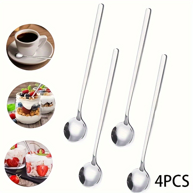 

Set Of Spoons, Silver Teaspoons With Long Handles, Mixing Spoons Made Of Food-grade Stainless Steel.