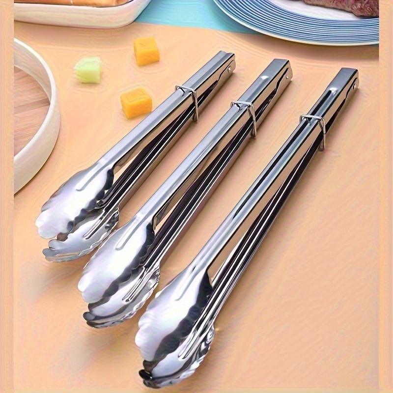 3pcs Stainless Steel Kitchen Tongs Set - 3 Heavy-Duty Food Tongs with Locking Design, Serving Tongs, Food Tongs, BBQ Tongs, Stainless Steel Fruit Tongs, Bread Tongs, Steak Tongs, Salad Tongs, Dessert Tongs, Non-Slip, Suitable for Buffet