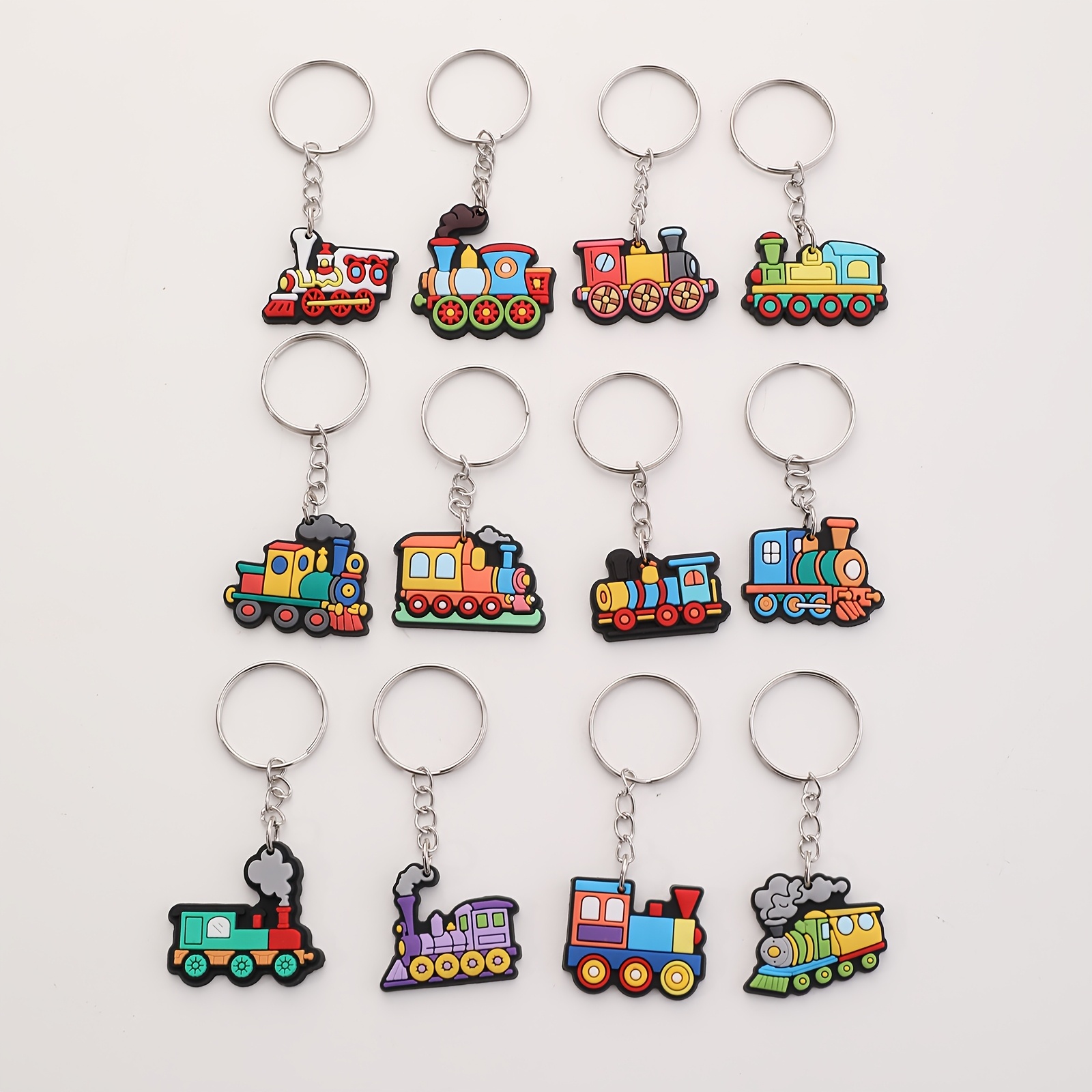 TEMU Cross-border 12pcs Pvc Mini Train Keychain, Colorful Mini Train Keychain