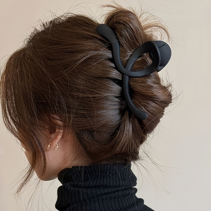 E-shop ./2 Stk. Große einfache Haarkralle, Damen-Haifischklemme, Haarklemme mit starkem Halt gekreuztem Haarspangen-Design – Schwarz, Kaffee, Khaki,