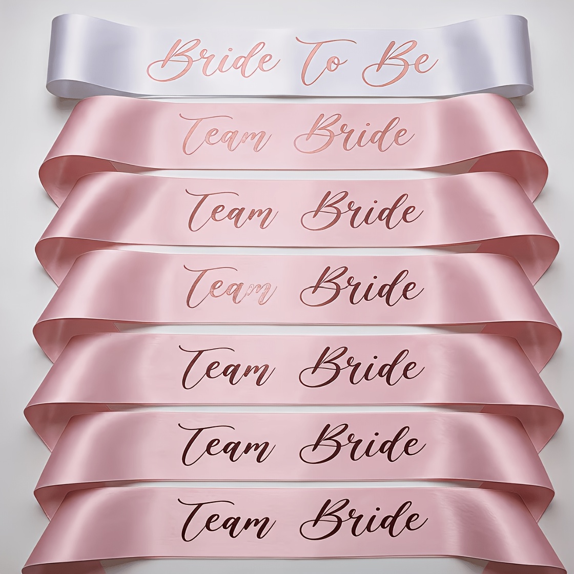 TEMU 7pcs Satin Sashes Suitable For Bridesmaids - Solid Color Bridal Party Sashes With & Bridesmaid Titles, Wedding Additions For Bachelorette Party,