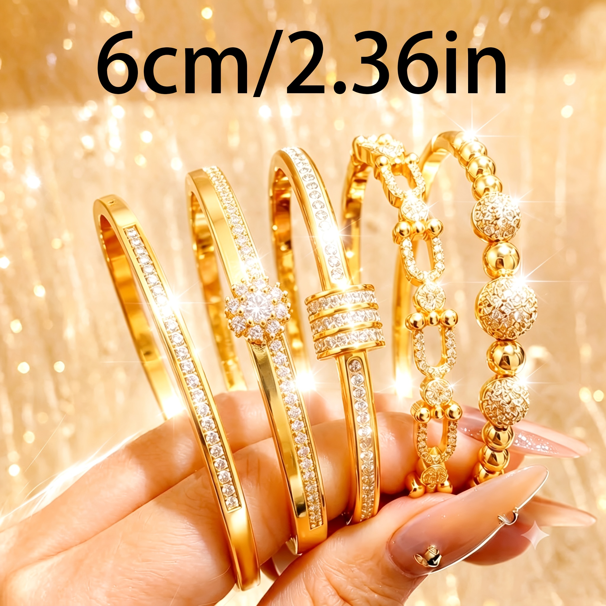 5pcs Ice Cold 18K Golden Plated Sparkling Bangle Jewelry Set