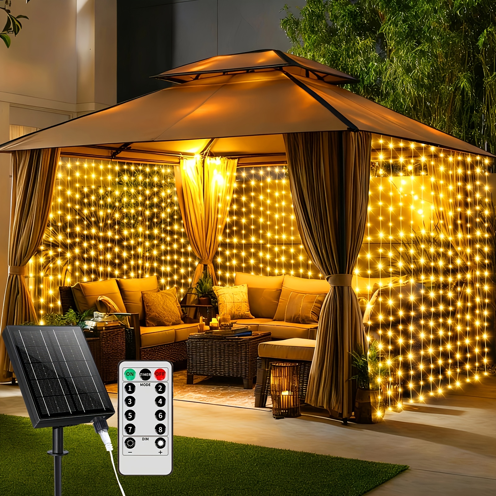 Image of Upgraded 330led Curtain Lights Battery Powered Outdoor, 10ft X 10ft Flashing Hanging Waterfall Lights With Remote Control 8 Dimmable String Lights Fairy Lights For Bedroom Porch Gazebo