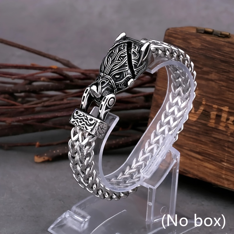 

Punk Style 316l Stainless Steel Wolf Head Bracelet For Men, -inspired Animal Jewelry, Fashionable Gift Accessory