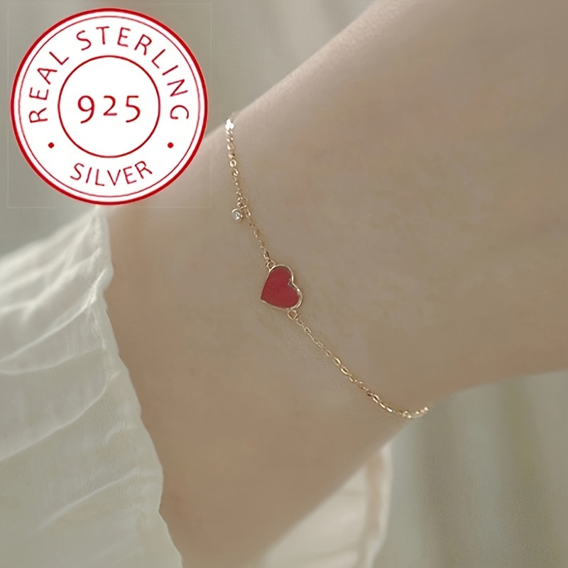 

Red Enamel Love Heart Round Jewelry Bracelet Valentine's Day Gift For Women