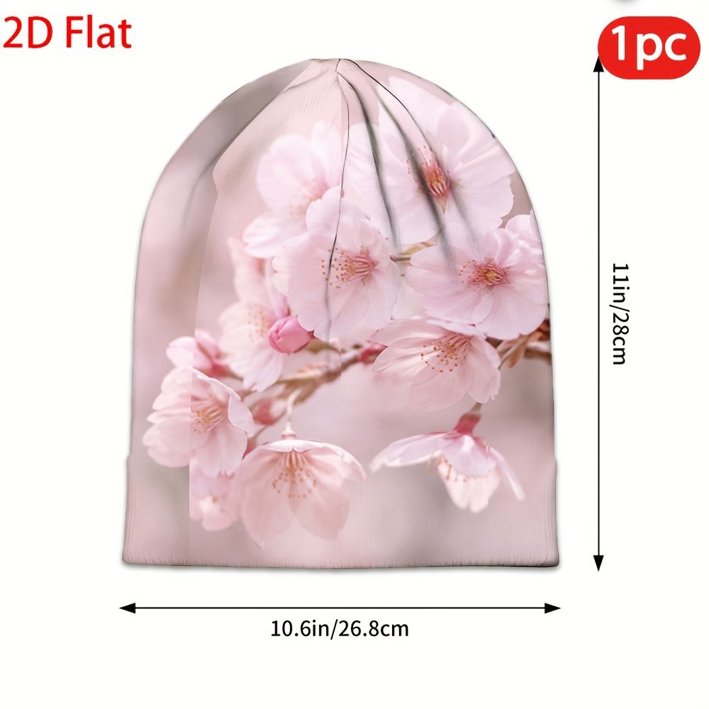 Cherry Blossom Blooming Beanie Hat, Beautiful Patterned Winter Accessory