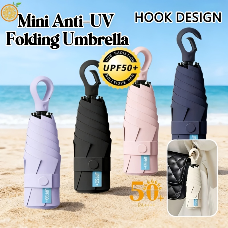 item picture mini folding travel umbrella carabiner ring handle lightweight small for sun and rain fits handbag fathers day gift