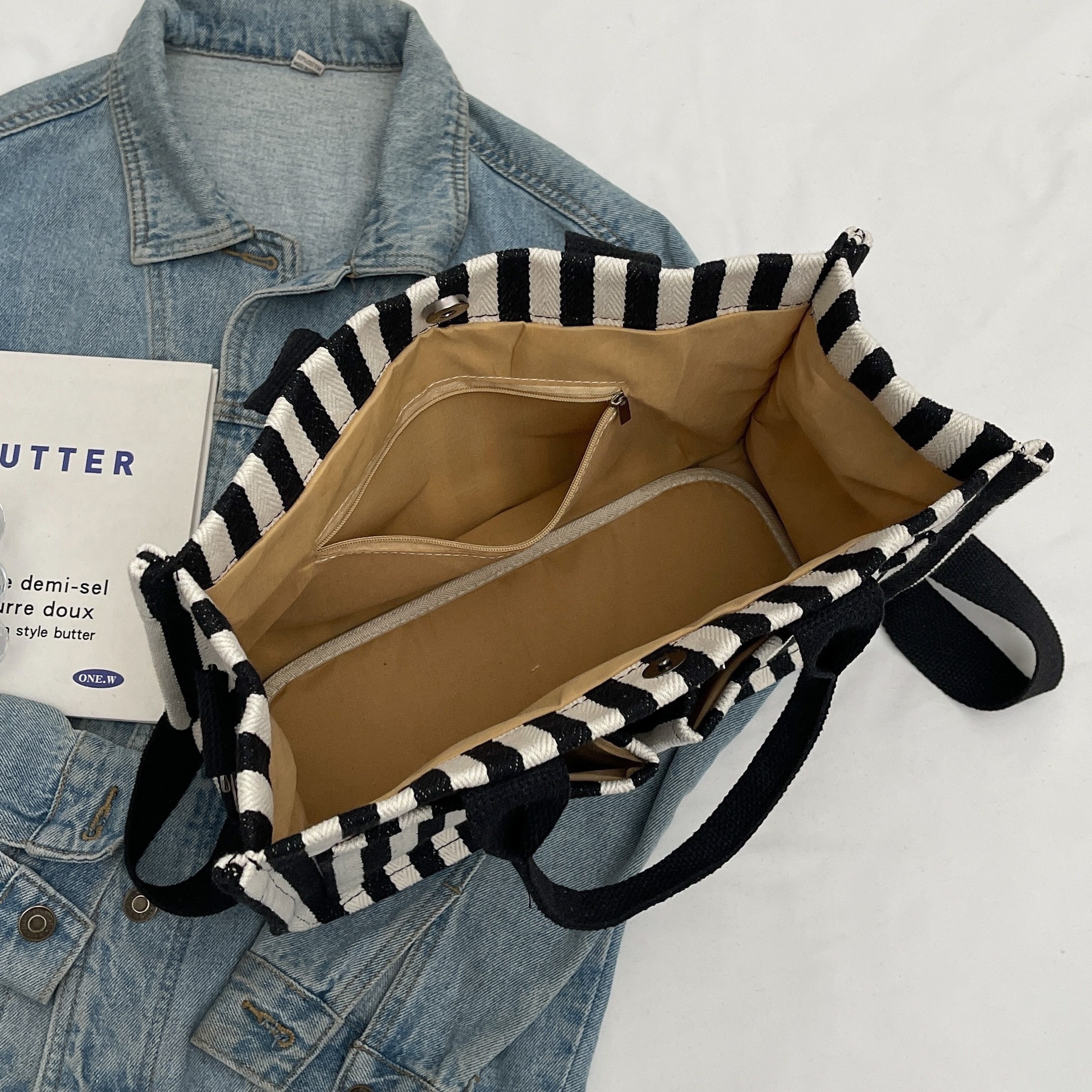 Trendy Stripes Pattern Square Shoulder Bag, All-Match Commuter Handbag For  Daily Use, Lightweight Tote Bag