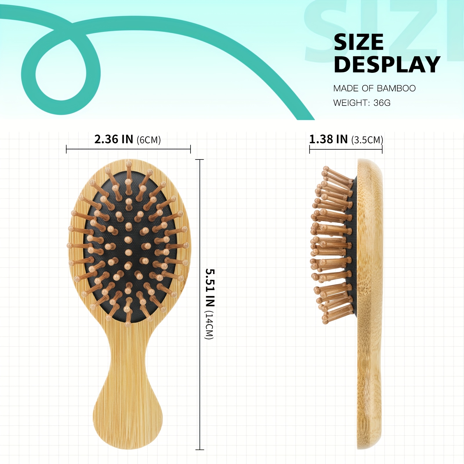 Bamboo Hair Brush, Natural Wooden Anti-static Detangling Scalp Massage Styling Tool, Unisex