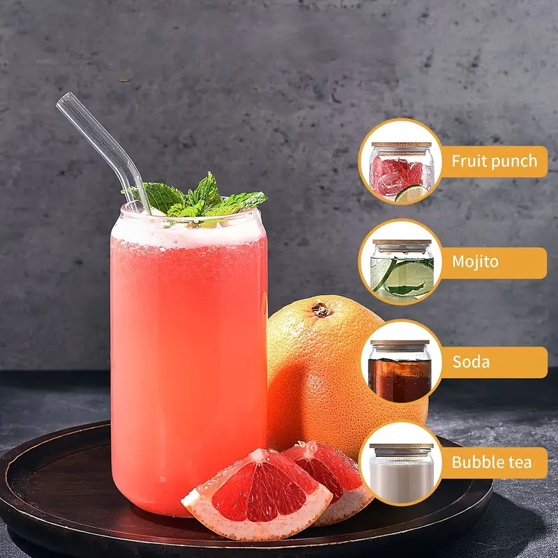8 glass cup with bamboo lids and straws jar shaped glass cup iced coffee cup family birthday party drinking utensils cleaning brushes included suitable for juice drinks tea milk glass cups gift sets Product details 3