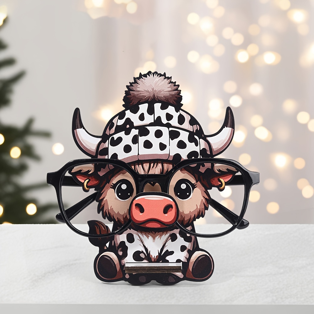 

[1pc Cow Eyeglass Stand] 1pc Cow Wood Eyeglass Stand - Shaped Display For Desk Decor - Unique For Christmas,