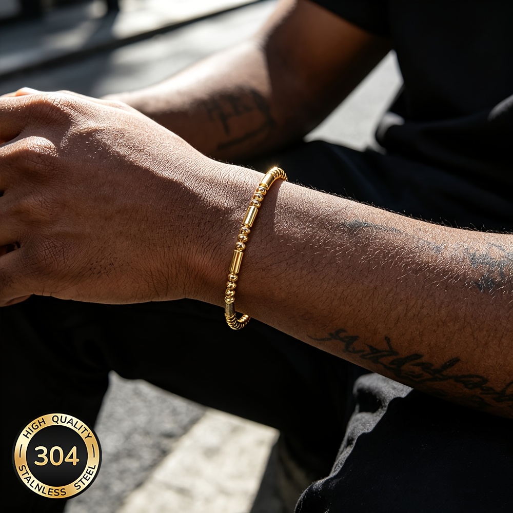 TEMU Unisex Minimalist Fashion Bracelet, 304 Stainless Steel, 18k Golden Plated Golden-plated, Waterproof, Sweat-proof, And Fade-resistant. Unisex