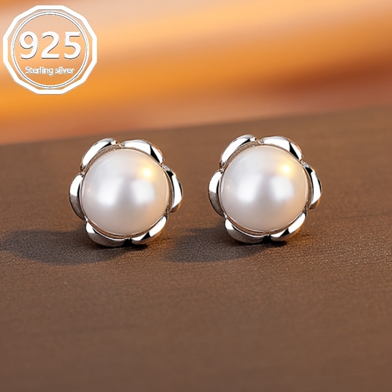 Image of 925 Stud Earrings For Women Feature Design Of Light Luxury And High-quality Freshwater Pearls. Are Versatile And Elegant, Making Them Perfect For Occasions