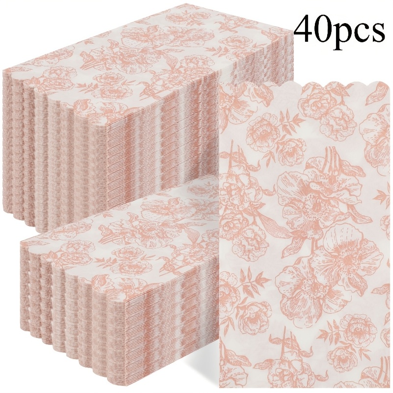 TEMU 40pcs Per Set Of 2-ply Soft Wavy Pink Patterned Napkins, Size 33cm X 40cm, Suitable For: Weddings, , Birthday Party Decorative Napkins, Party