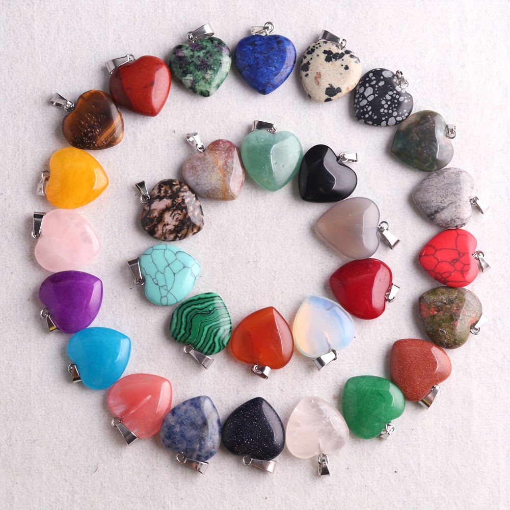 

30pcs Natural Crystal Charms Bulk Assorted Stone Heart Shape Pendant Gemstone Pocket Carved Quartz Decor For Jewelry Making Diy Necklace Bracelet 20mm