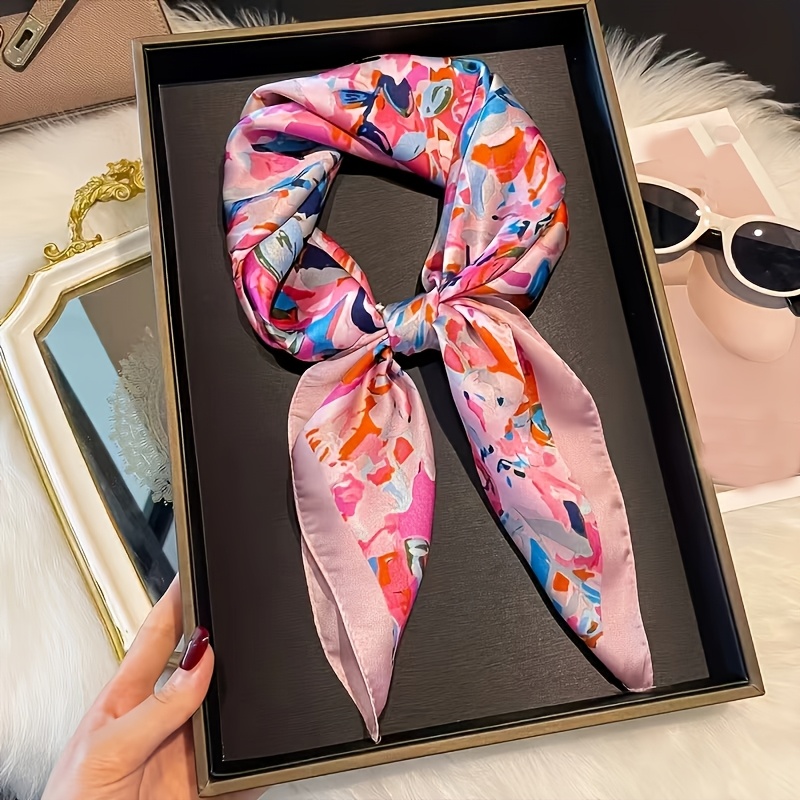 Image of Ladies Floral Pattern Square Scarf, Oil Painting Texture, Multi-functional Use, 2 Types