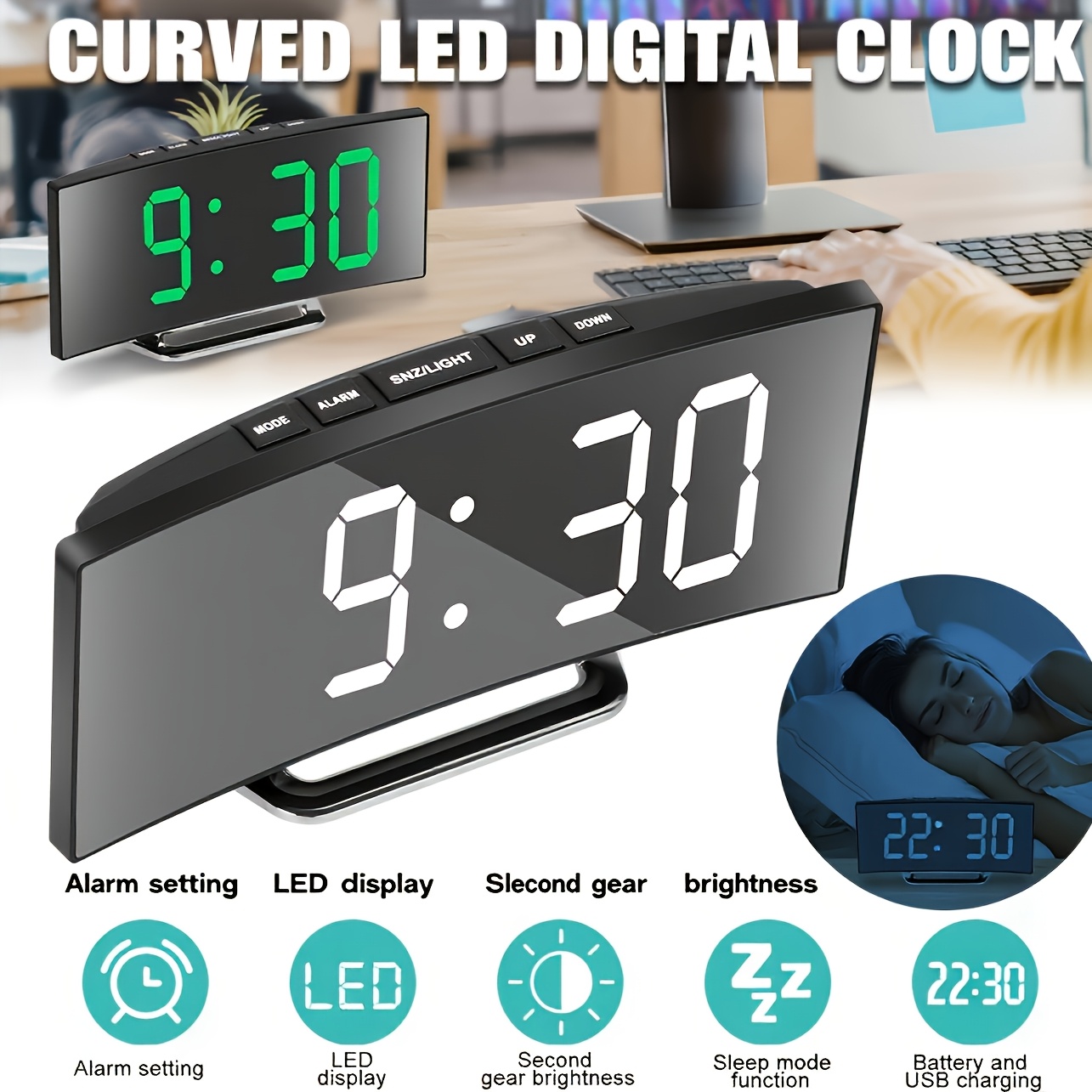 orologio elettronico   con    ,     led, orologio a specchio moderno  , sveglia digitale silenziosa, due modalità di  : batteria o cavo  ,   per la decorazione di soggiorni,   e case Dettagli dell'articolo 5