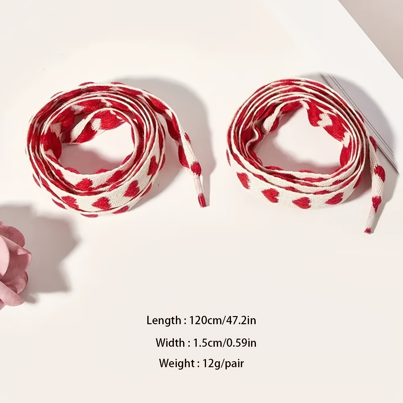 TEMU 1 Paire de Nouvelles Lacets Plats Larges et Mignons à Motif Cœur pour , Chaussures en Toile, Sweat à Capuche, Accessoires à Cordon