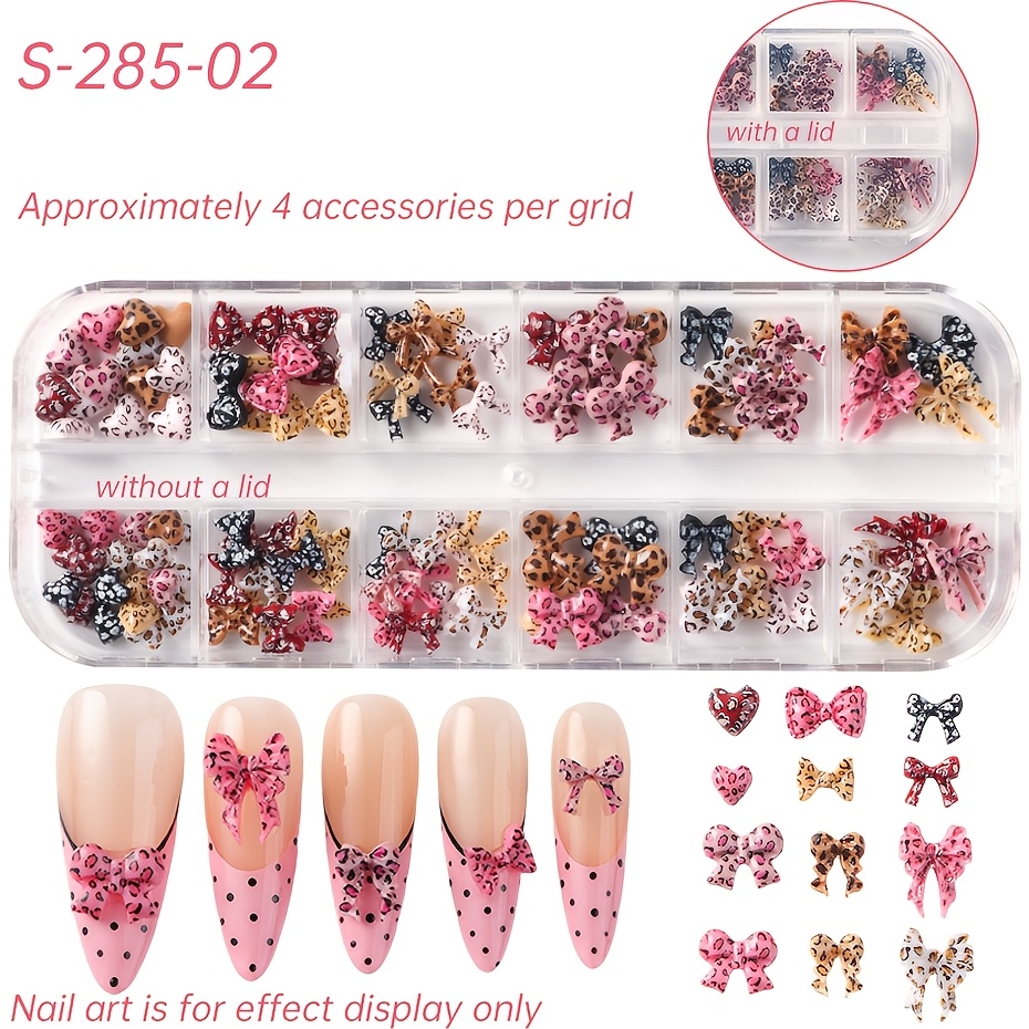 E-shop 12er-Set Leopardmuster Schleifen Nagelcharms, Beliebter Europäischer & Amerikanischer Trendy Stil Polka Dot Leopard Print Schleife 3D