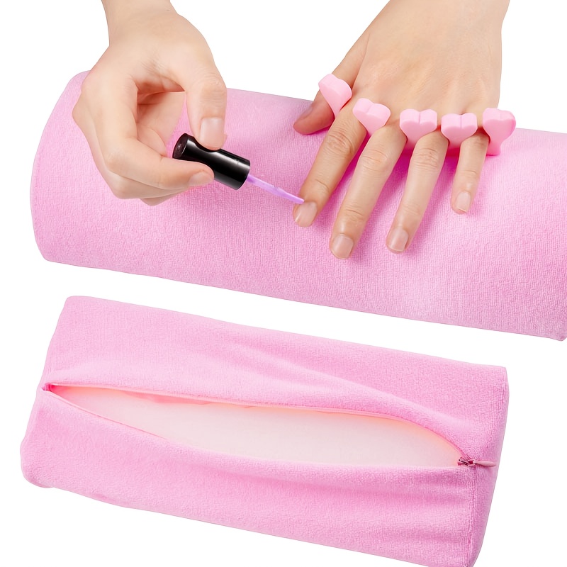 TEMU Coussin de -bras en Éponge Douce pour Ongles, Détachable & Lavable, Porte--bras Rose pour Nail Art Acrylique, Oreiller de Support de Manucure