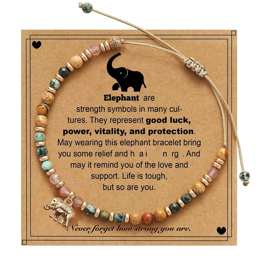 E-shop Elefanten-Anhänger + 4mm -Armband Geschenk für Frauen Inspirierendes Geschenk für Töchter, Enkelinnen, Freundinnen Schutz- & Glücksstein
