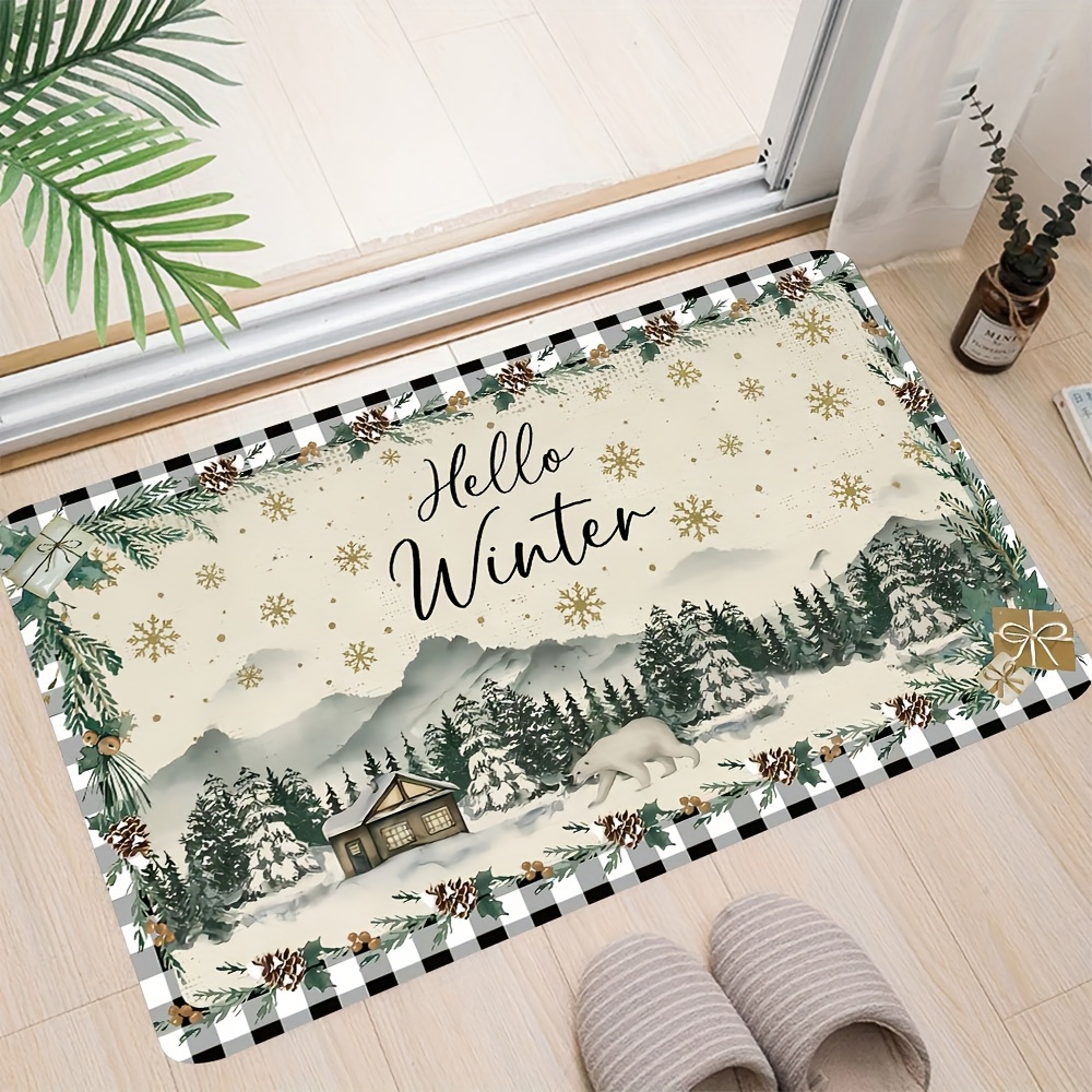 

Christmas Welcome Doormat - Stain Resistant, Low Pile, Machine Washable, Polyester, Machine Made, Hello Winter Design, Ideal For Indoor And Outdoor Entrance Decor, 800gsm