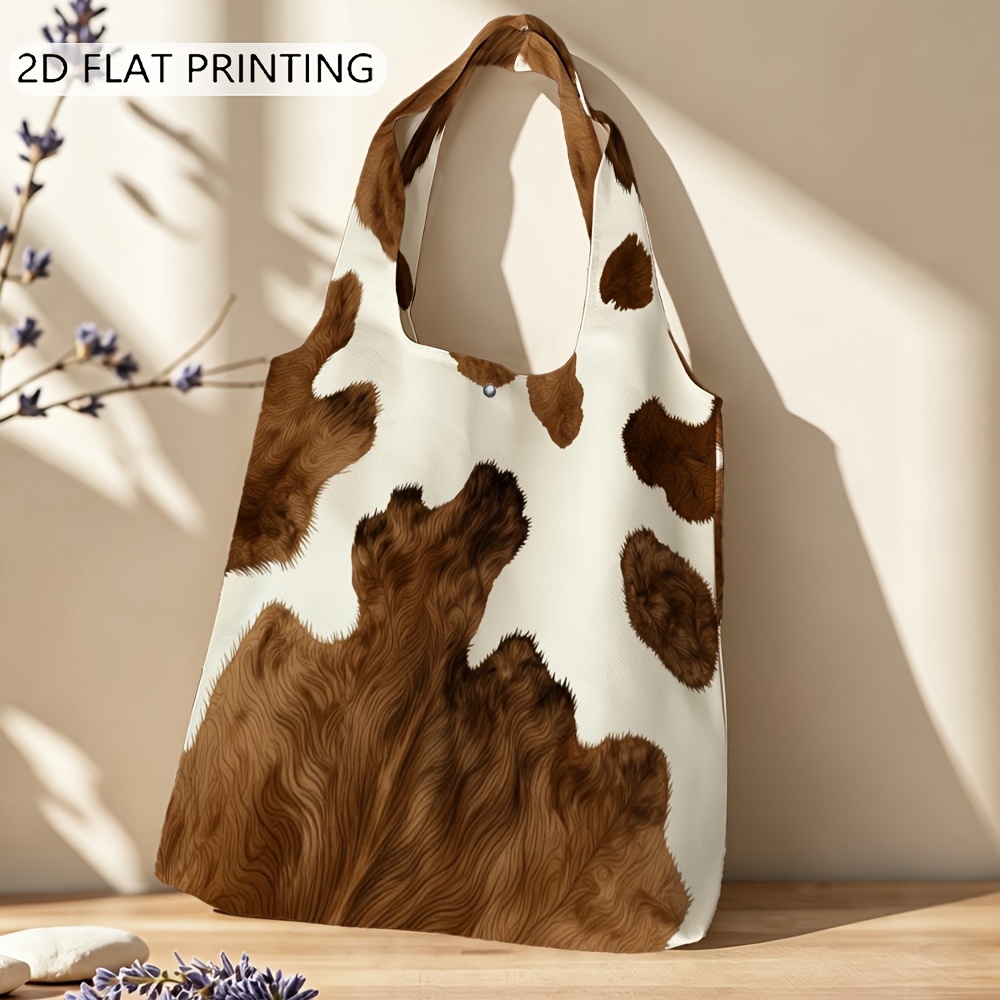 TEMU 1pc Print Shoulder Bag - Large Capacity Button-closure Tote Suitable For City Strolls, Travel & Everyday Use, Reusable Durable Shopping Bag With